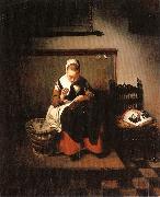 A Young Woman Sewing MAES, Nicolaes
